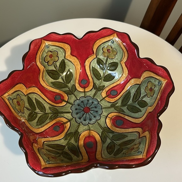 Pier1 Imports Carynthum Hand Painted Floral Pottery Vegetable Salad Serving Bowl - Picture 10 of 12